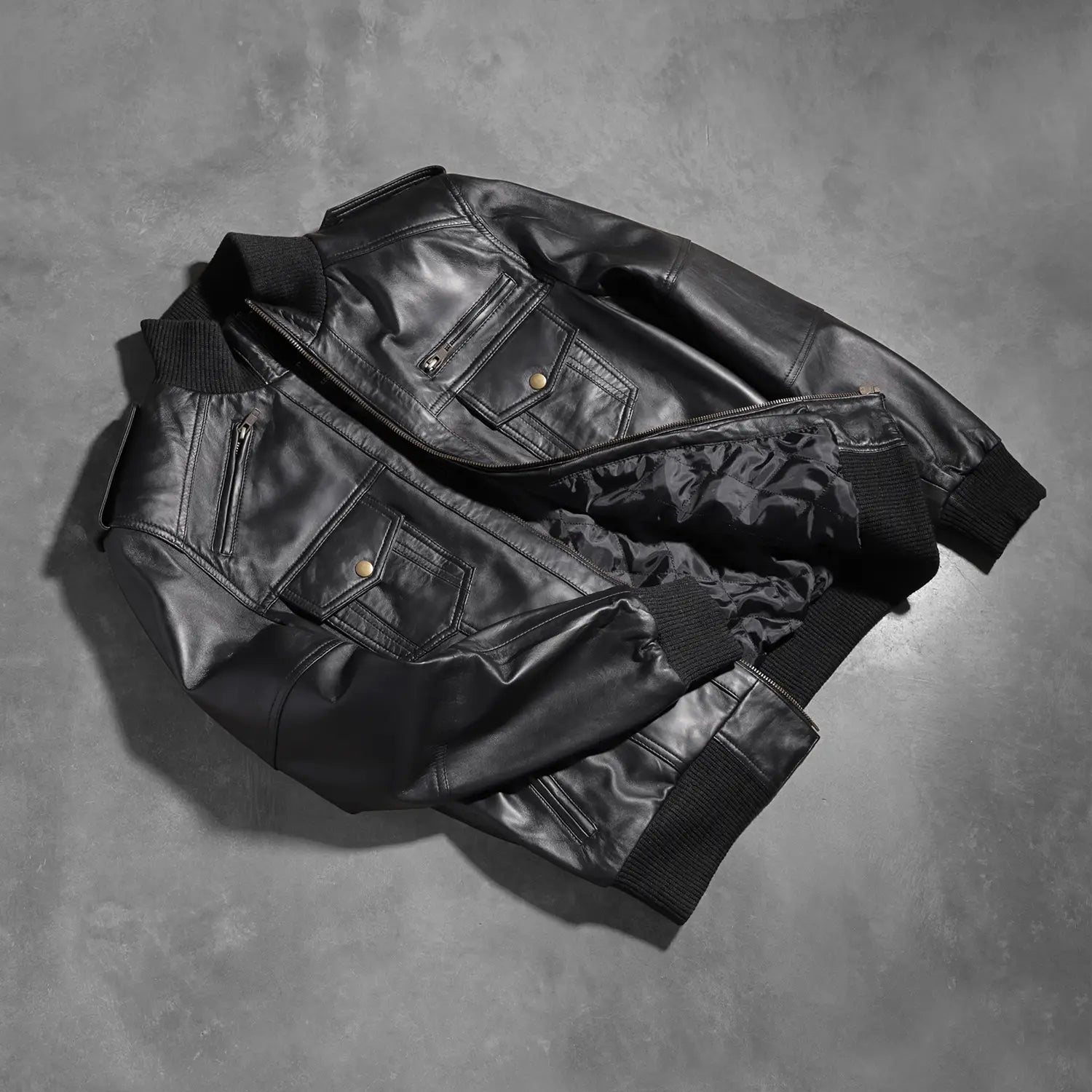 Agent Shadow Leather Bomber Jacket