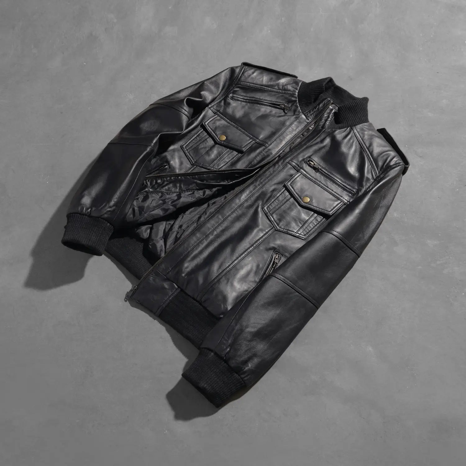 Agent Shadow Leather Bomber Jacket