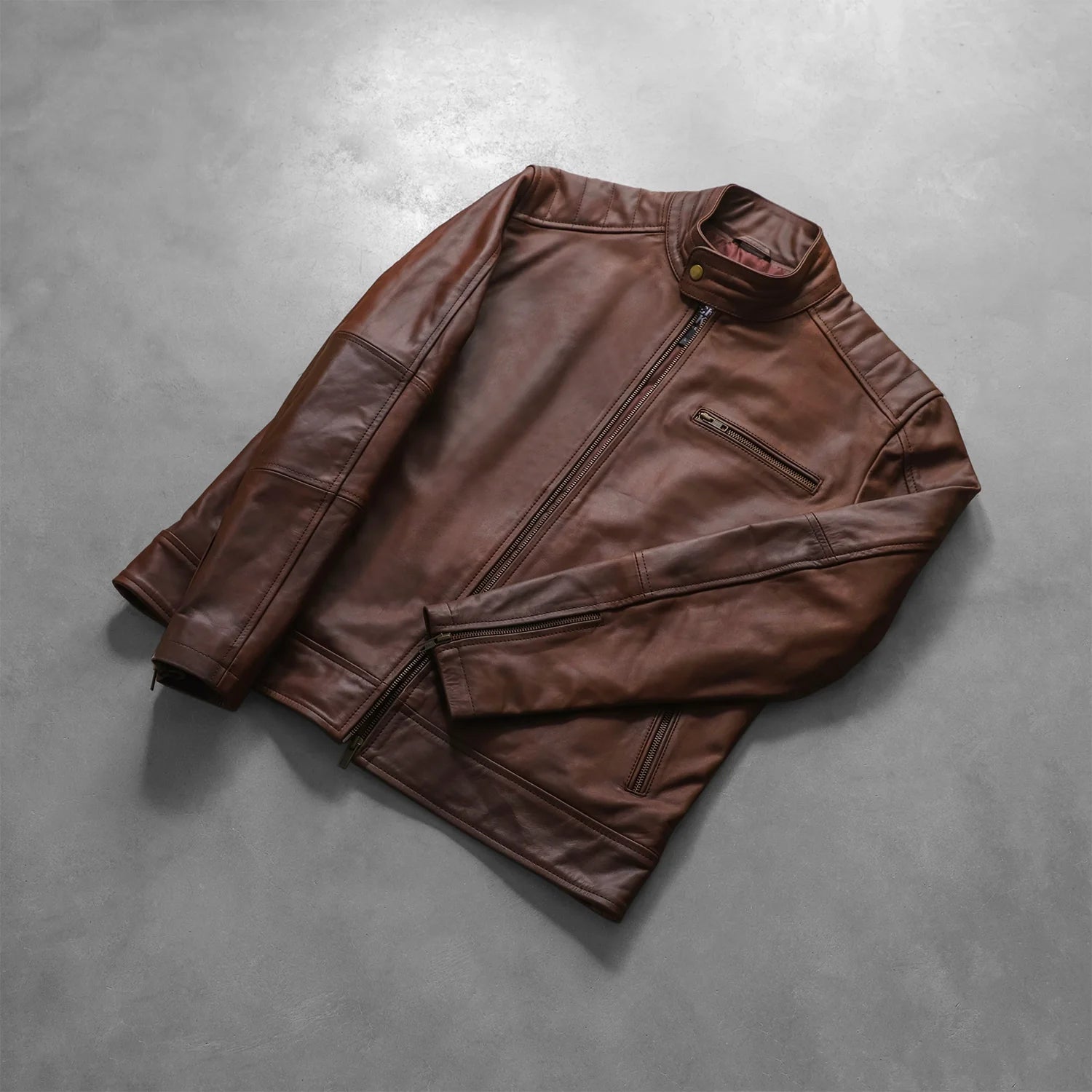 Dean Leather Biker Jacket - Brown