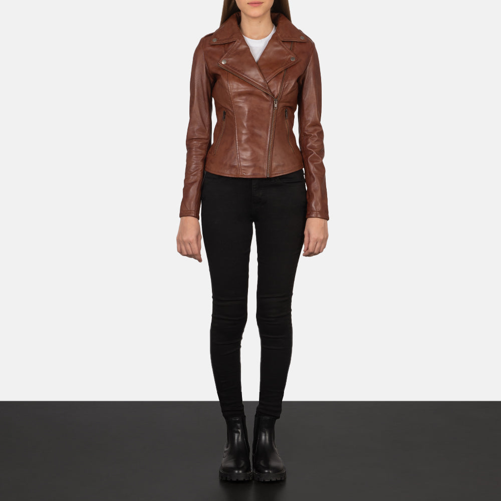 Flashback Leather Biker Jacket - Brown