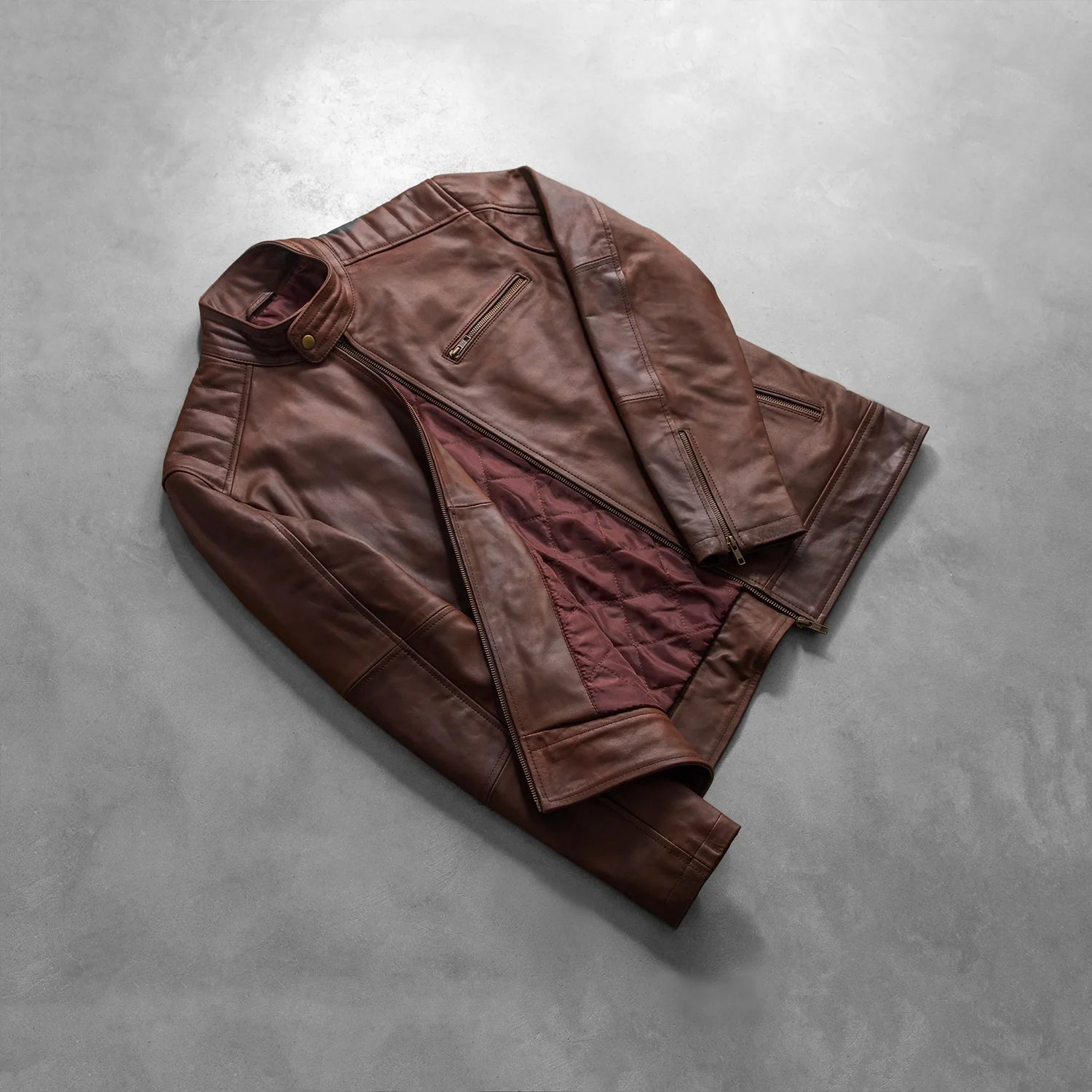 Dean Leather Biker Jacket - Brown