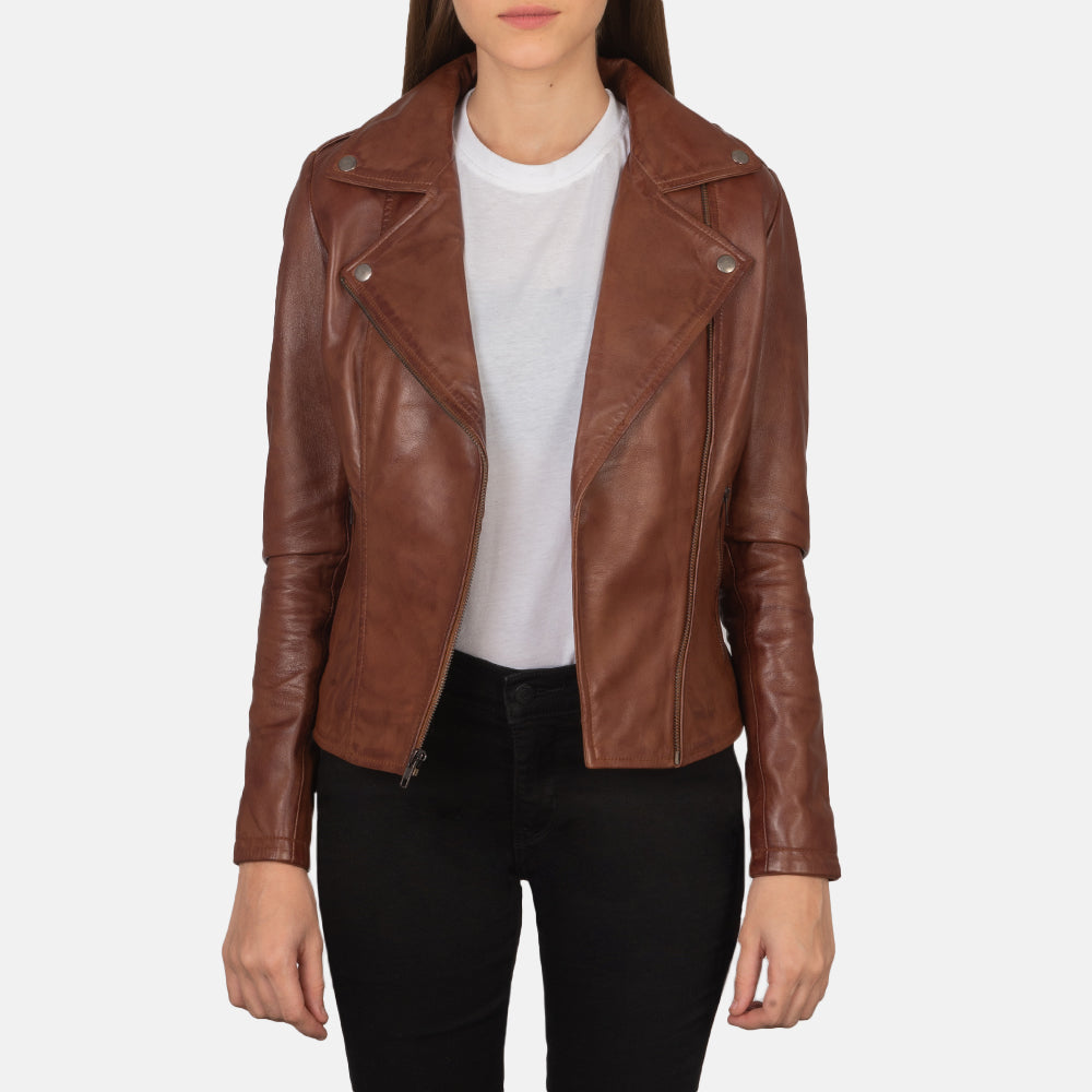 Flashback Leather Biker Jacket - Brown