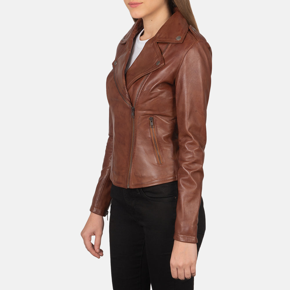 Flashback Leather Biker Jacket - Brown