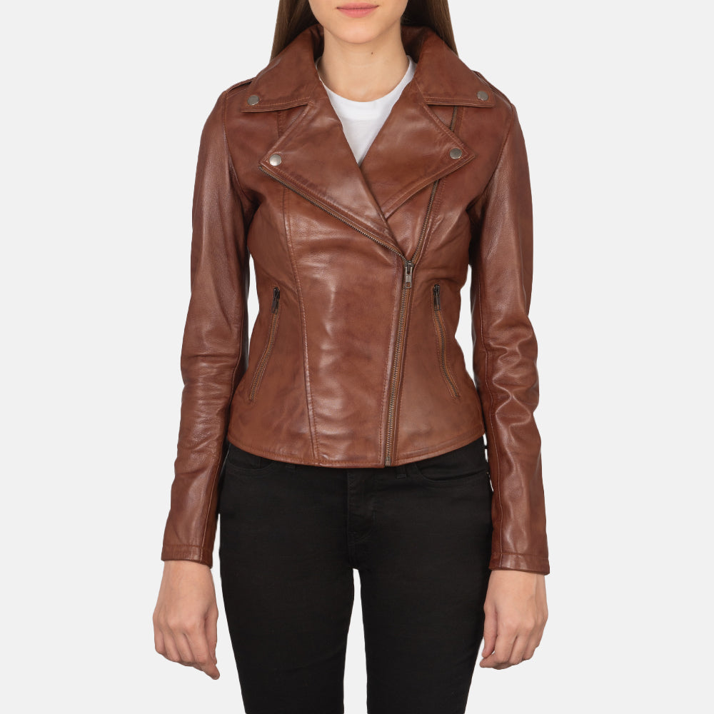Flashback Leather Biker Jacket - Brown