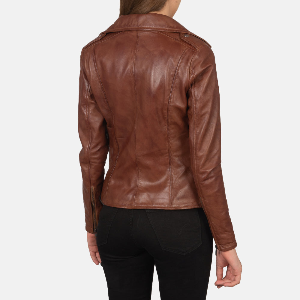 Flashback Leather Biker Jacket - Brown