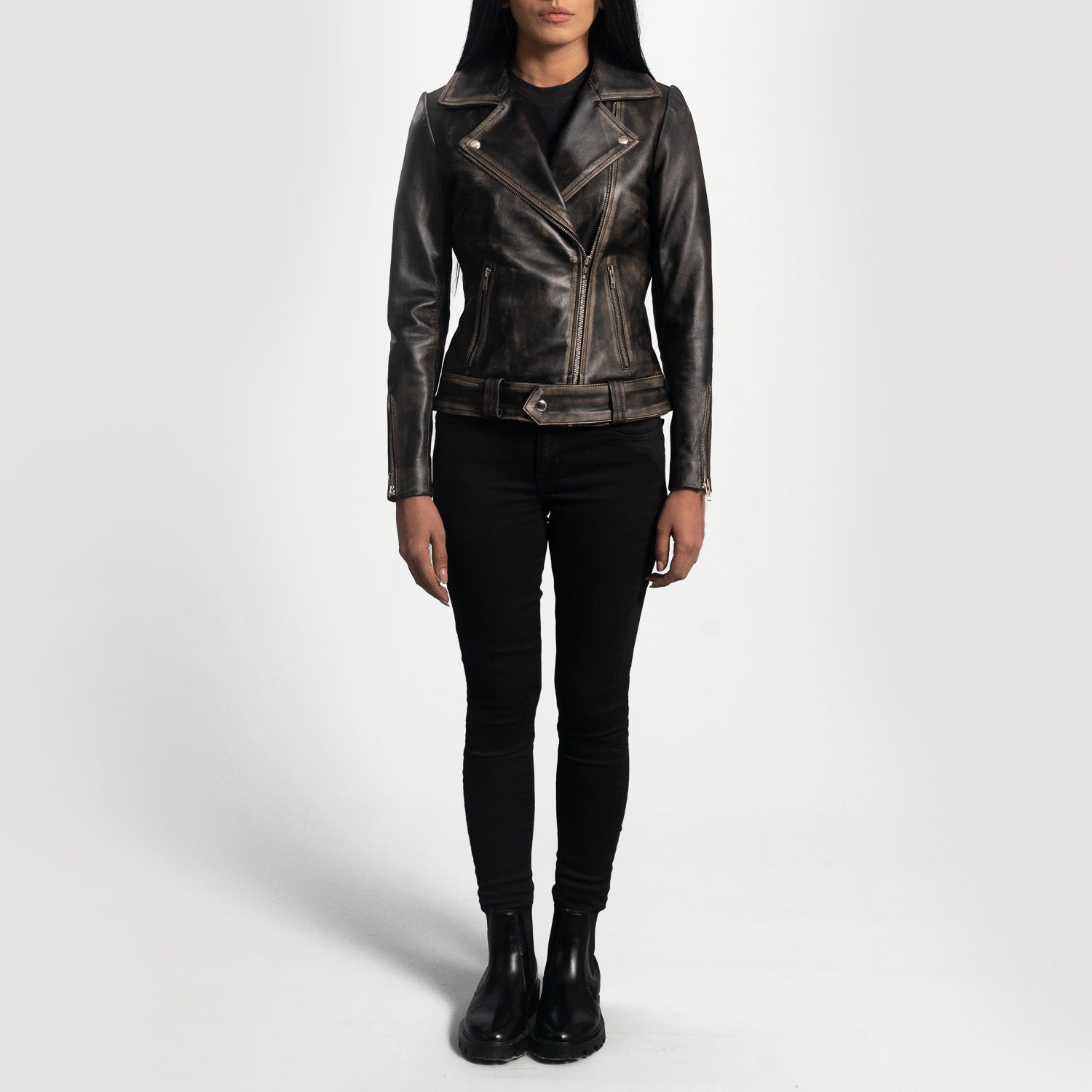 Rumy Leather Biker Jacket - Distressed Brown