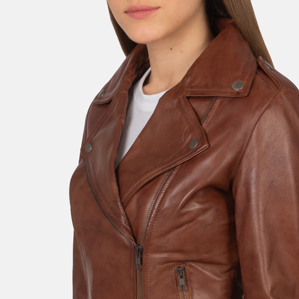 Flashback Leather Biker Jacket - Brown