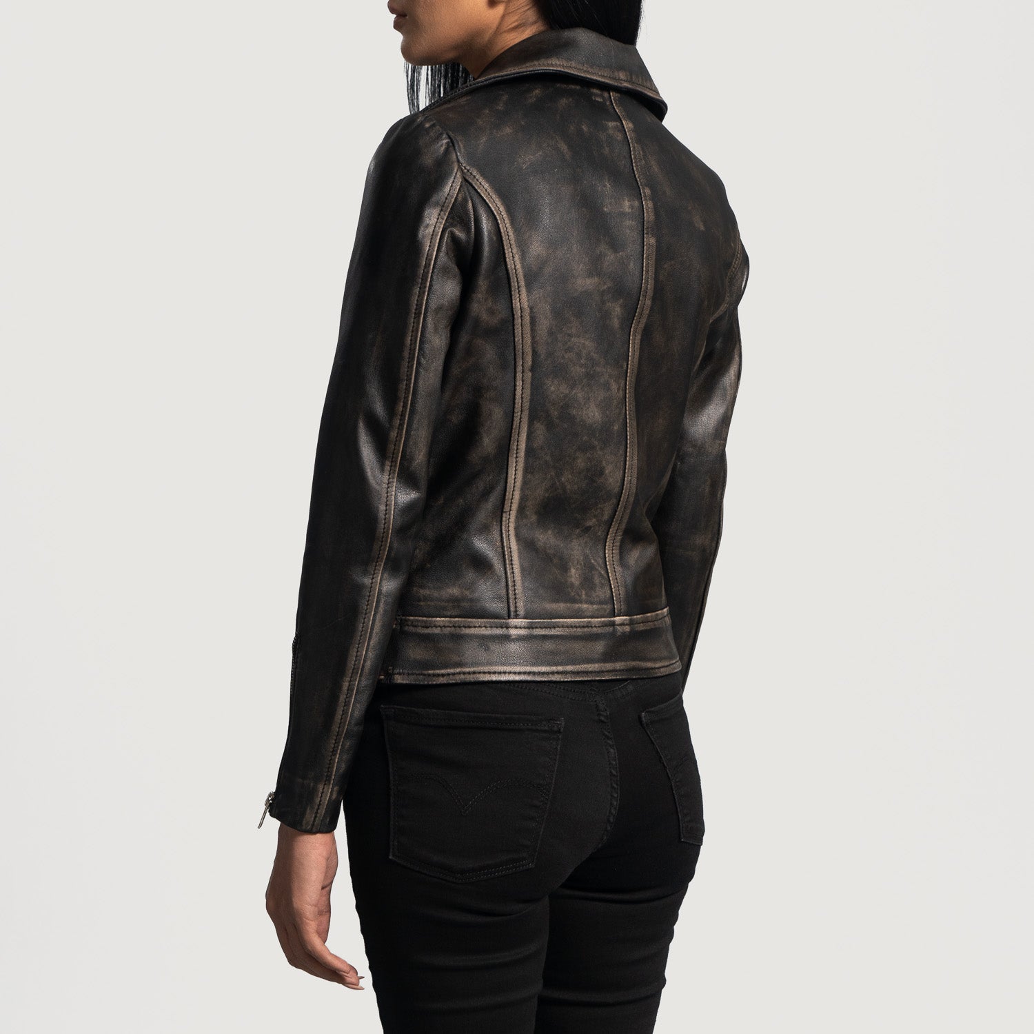Rumy Leather Biker Jacket - Distressed Brown