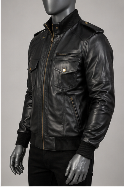Agent Shadow Leather Bomber Jacket