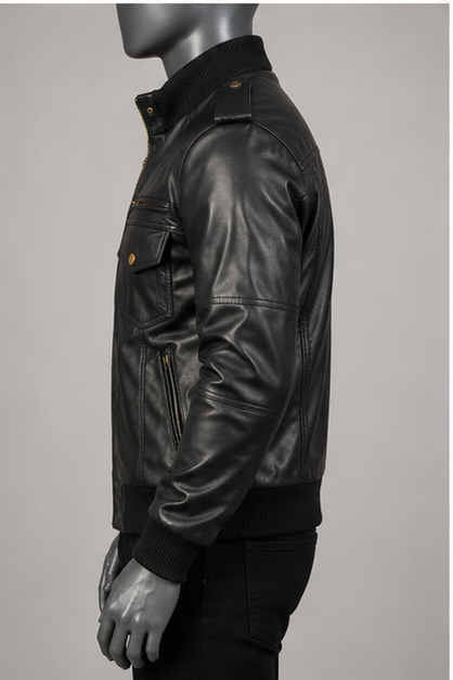 Agent Shadow Leather Bomber Jacket