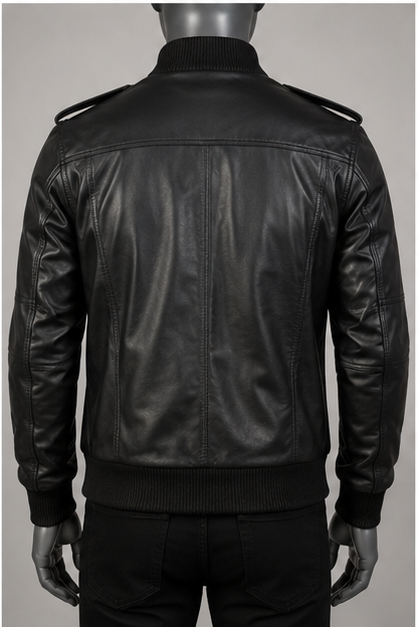 Agent Shadow Leather Bomber Jacket