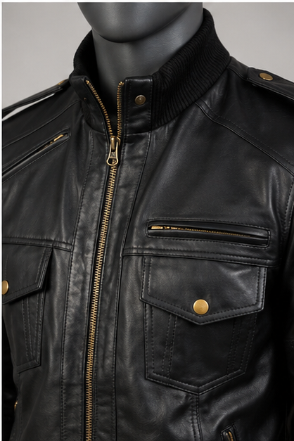 Agent Shadow Leather Bomber Jacket